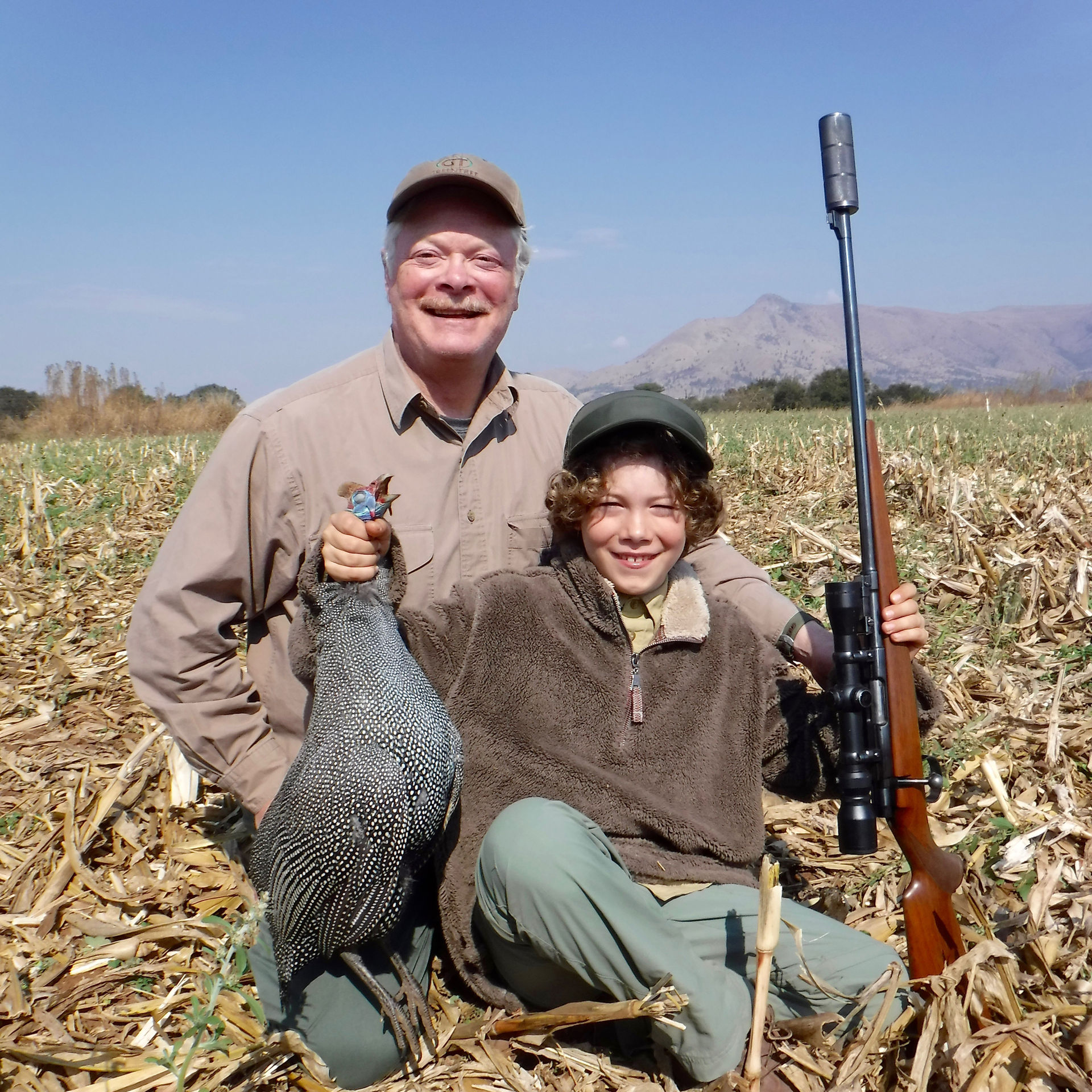 Young hunter with his first guineafowl